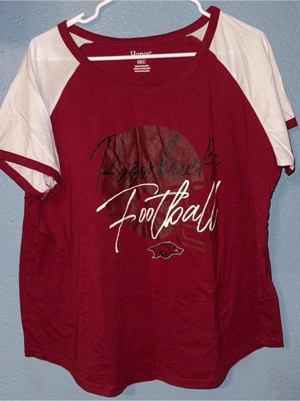Hanes Red & White Razorbacks Football Raglan Tee